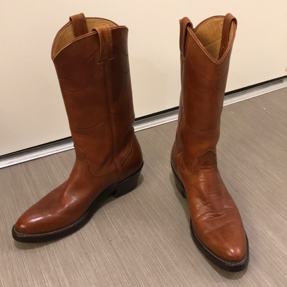 Nocona Brown Leather Cowboy Boots with Pull Tabs